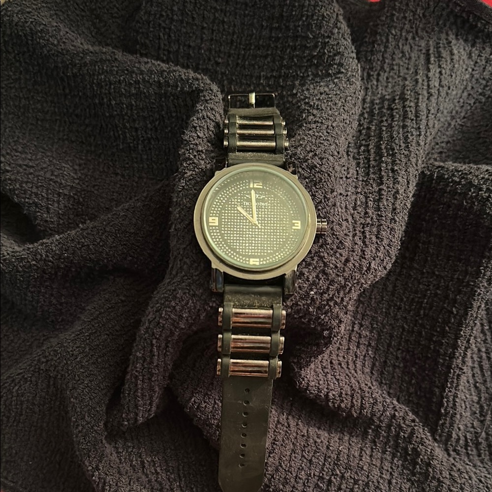 Techno Pave Black Analog Watch with Textured Dial